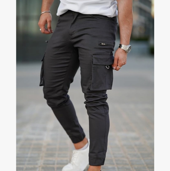 Mens Cargo Jogger Pants Slim fit Stretch Size 34 Dark Gray - Picture 6 of 6